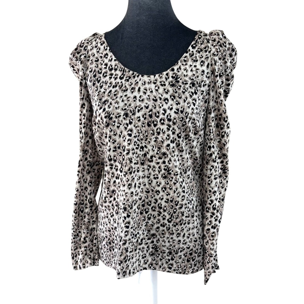Ann Taylor Leopard Print Scoop Neck Feminine Chic‎ Sensual Blouse Back Zipper 2